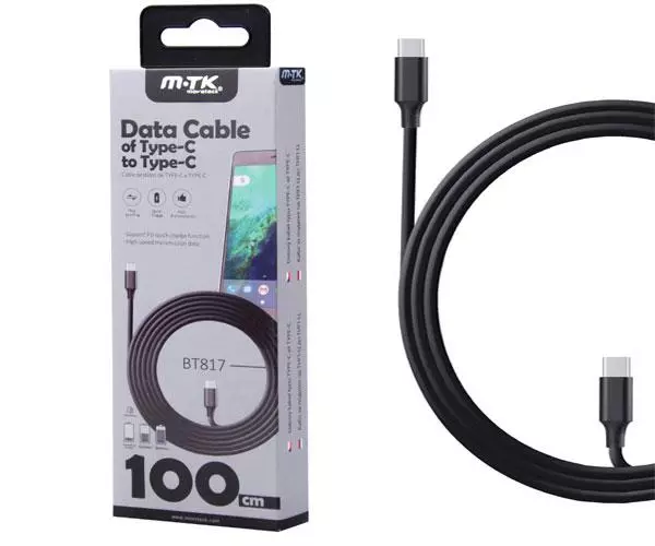 Cable datos Type-C M/M / 1m / 5a / PD 25w / Carga rapida /  BT817 / Negro / One+