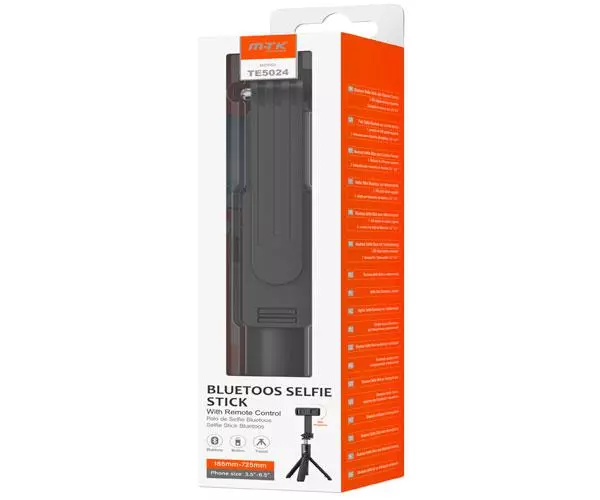 Palo Selfie Bluetooth 4.2 con mando TE5024 / Tripode / Smartphones 3.5-6.5 Pulg. / 18.5cm a 72.5cm / Negro