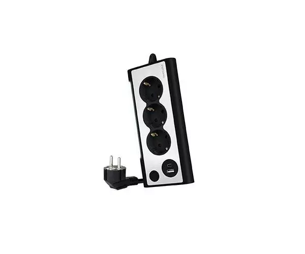 Regleta de Sobremesa con 3 Tomas de Tierra y 2 USB con Luz / Negro / Nanocable 10.37.0013-BK