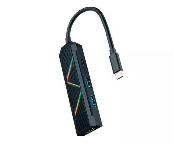 Hub Adaptador Type-C 4 en 1 Nanocable / Conversor USB-C a 2xUSB-A / Type-C PD 100W / HDMI 4K / Iluminacion Led / 10.16.0401