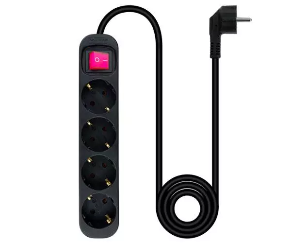 Regleta 4 Tomas Nanocable / Proteccion infantil / Negra / con Interruptor / 10.37.0004-bk