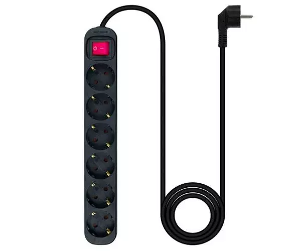 Regleta 6 Tomas Nanocable / Negra / Proteccion infantil / con Interruptor / 10.37.0006-bk