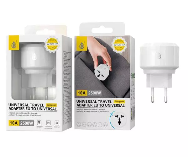 Adaptador enchufe internacional de viaje US/EU/UK A5517 Blanco