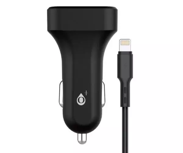 Cargador de coche-mechero Usb x2 + cable Lightning iPhone 8-13 / 5v 2.4a / A6168 / Negro-Morado / One+