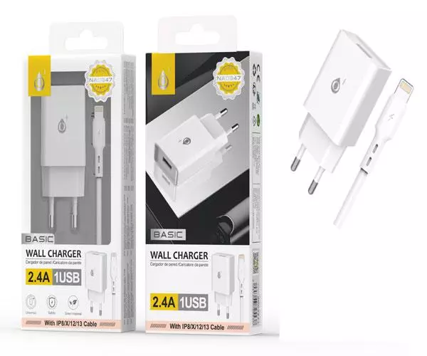 Cargador de red Usb + Cable Lightning Iphone 8-14 / 12w / Blanco / NA0347 / One+
