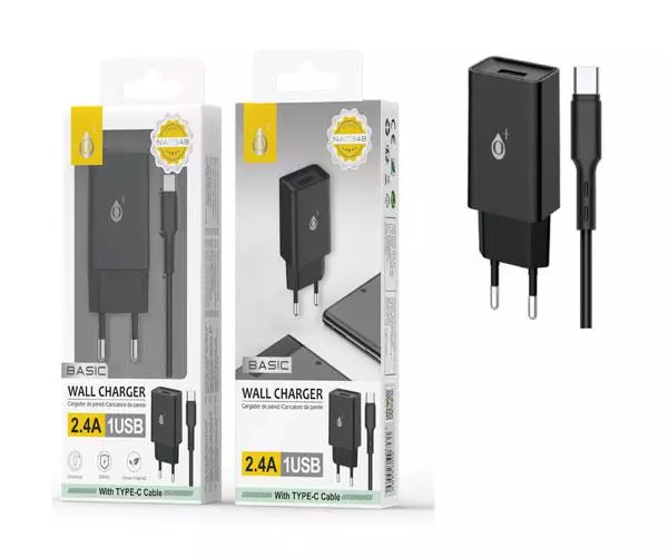 Cargador de red Usb + Cable Type-C / 12w / Negro / NA0348 One+