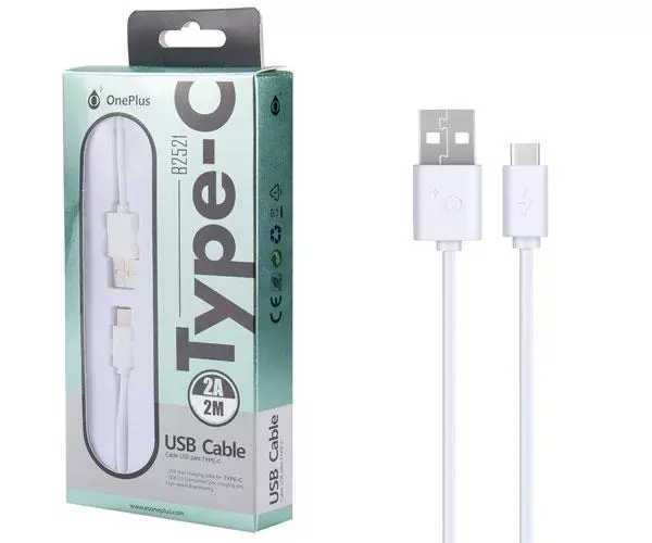 Cable datos USB 2.0 a Type-C / 2m / 2.4a / B2521 / Blanco / ONE+