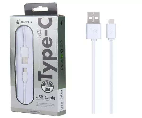 Cable datos USB 2.0 a Type-C / 3m / 2.4a / B2522 /  Blanco / One+