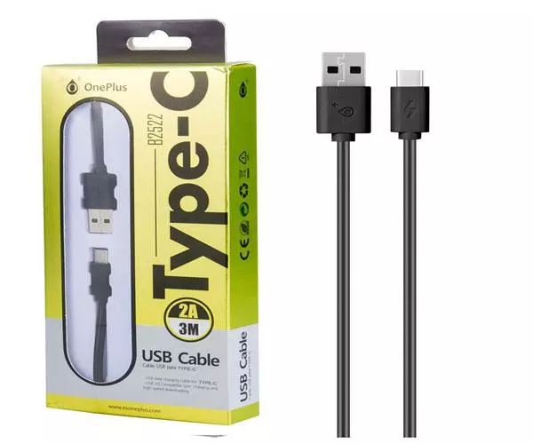 Cable datos USB 2.0 a Type-C / 3m / 2.4a / B2522 /  Negro / One+