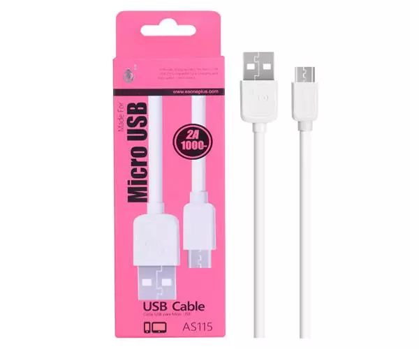 Cable datos USB 2.0 a Micro USB / 1m / 2a / as115 / Blanco / ONE+