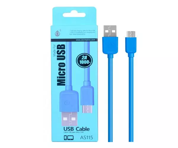 Cable datos USB 2.0 a Micro USB / 1m / 2a / as115 / Azul / ONE+