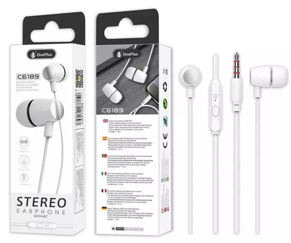 Auriculares con Microfono C6187 Basic Brione / Jack 3.5mm / 1.2m / Blanco / One+