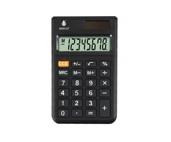 Calculadora de 8 Digitos / NR9127 / Pantalla Lcd / Energia Solar y Bateria 1.5v / Negro / One+