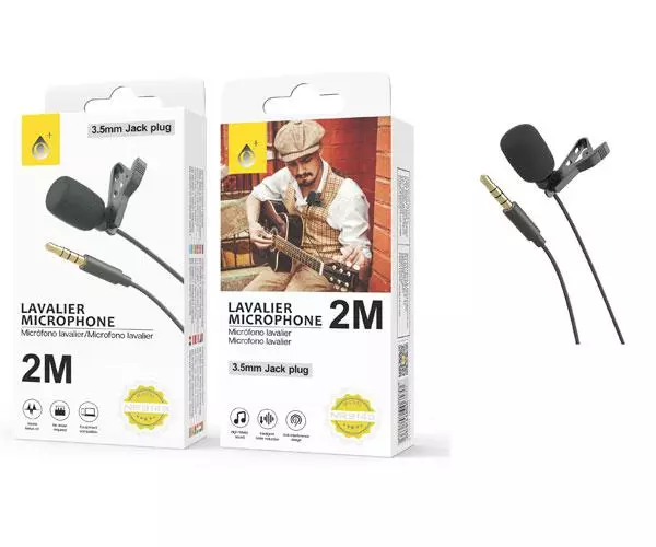 Microfono con clip solapa NR9143 / 2m / Negro / One+