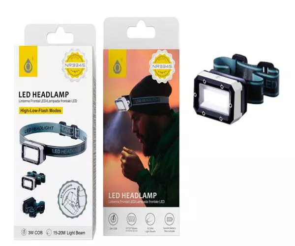 Linterna Frontal LED 3W NR9345  / 60&ordm; / 3 modos de luz / Bateria 3*AAA / Negro / 2903451