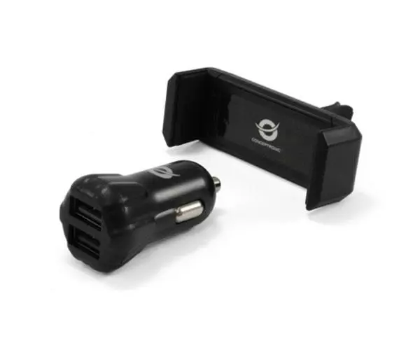 Kit Cargador coche Conceptronic Cusbcar2akit 12-24v + Soporte Airvent / 2XUsb / 5v 2a
