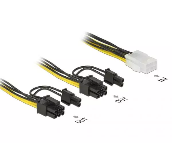 Cable alimentacion gr&aacute;fica Pci-e 6 pines Hembra a 2x 6+2 Pines Macho / 15cm / Delock 85452