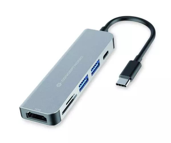 Hub Adaptador Type-C 6 en 1 Conceptronic / Hdmi - 2x Usb 3.0 - Lector SD - MicroSD - Type-C PD 60w /  DONN02G