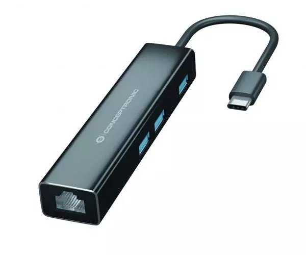 Hub adaptador Type-C a 3x USB 3.0 +  Ethernet Gigabit Rj45 / Conceptronic / DONN07B