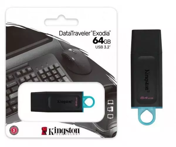 Pendrive Kingston Exodia 64Gb USB 3.2 Gen.1 / Negro-Azul / DTX/64GB