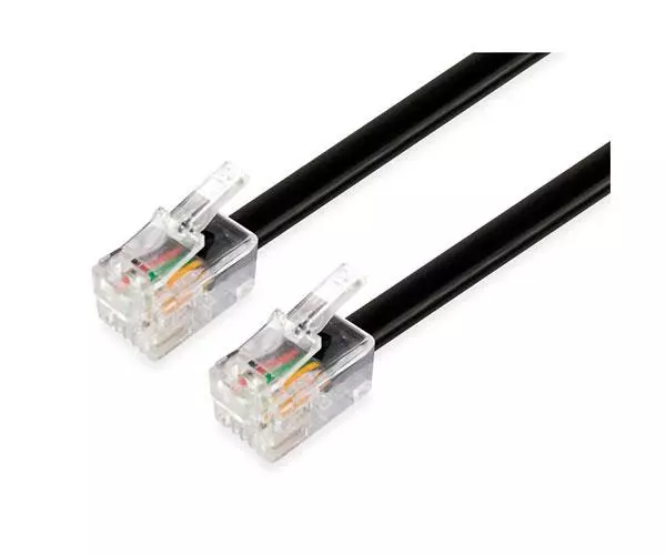 Cable de telefono RJ11 M/M / 4p4c negro 3 metros / Negro