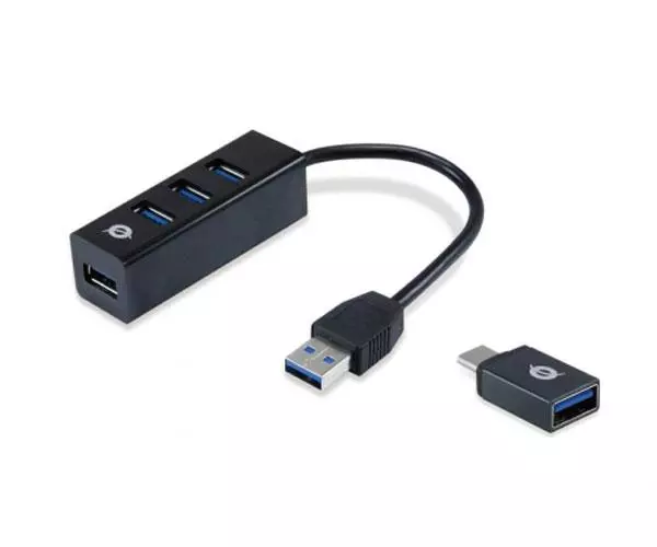 Hub 4 puertos Usb 3.0 Conceptronic HUBBIES TAIL / Incluye adaptador Type-C 3.0  HUBBIES04B