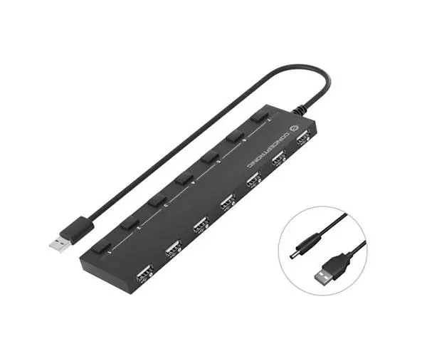 Hub 7 Puertos Usb 2.0 / Conceptronic Hubbies / Negro  HUBBIES08B