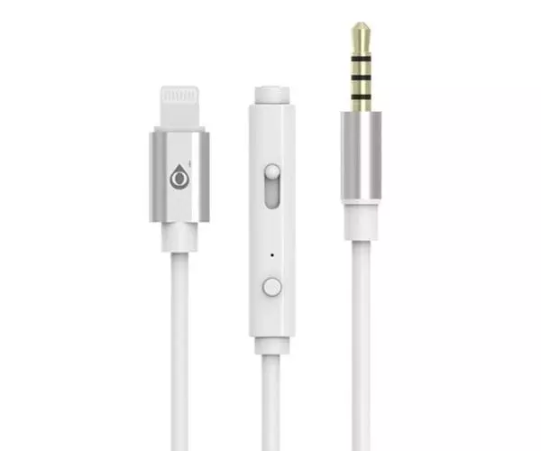 Cable adaptador de audio Iphone Lightning a Jack 3.5mm Macho Nb1243 / Control de volumen - microfono / 1m / Blanco