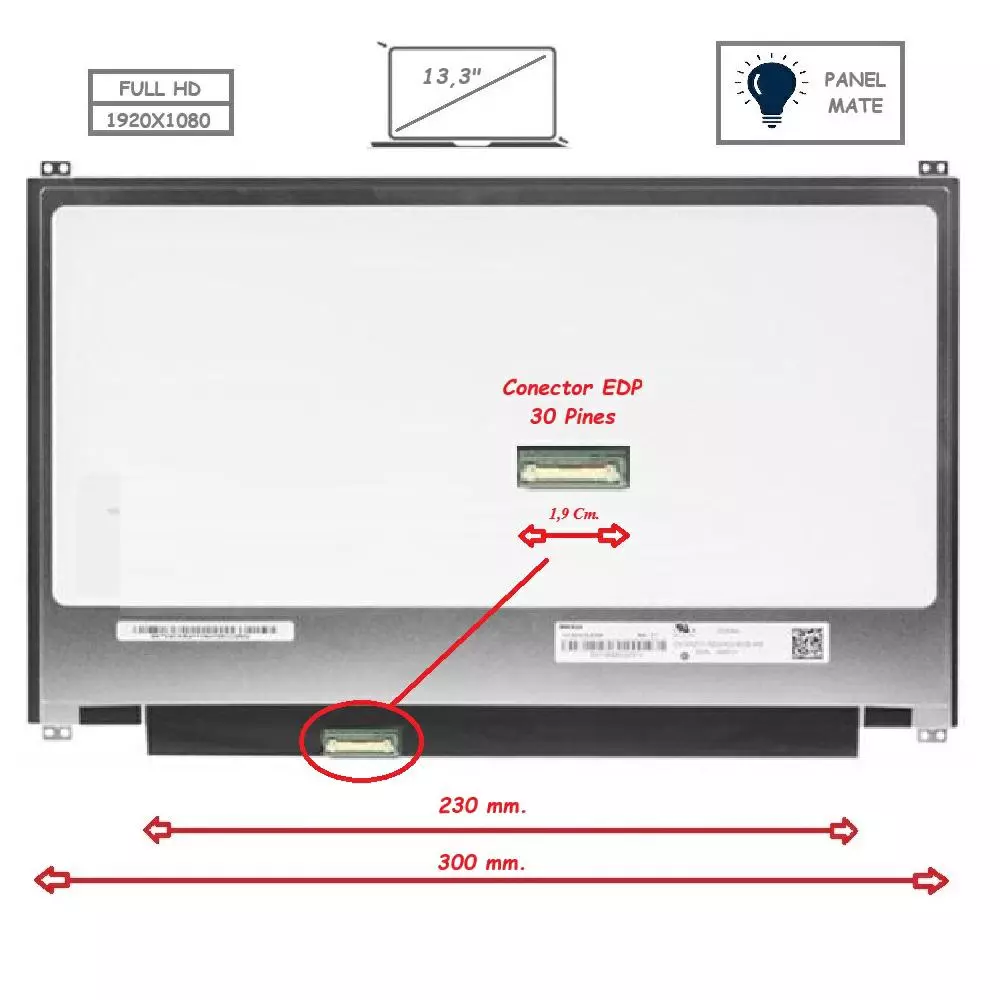 Pantalla para port&aacute;til LED 13.3" Slim 30 pines Full HD IPS Mate