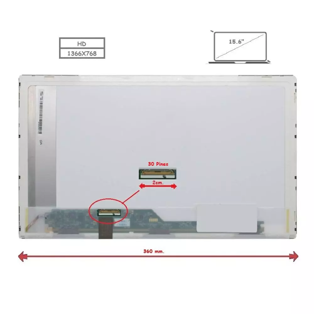 Pantalla para port&aacute;til LED 15.6" 30 pines WXGA