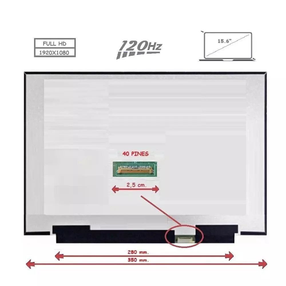 Pantalla para port&aacute;til LED 15.6" Slim 40 Pines Full HD IPS Sin Brackets 120Hz