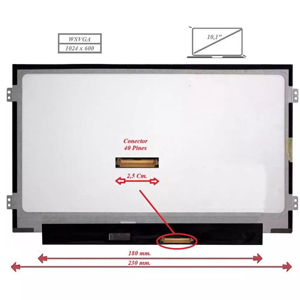 Pantalla para port&aacute;til LED 10.1" Slim 40 Pines