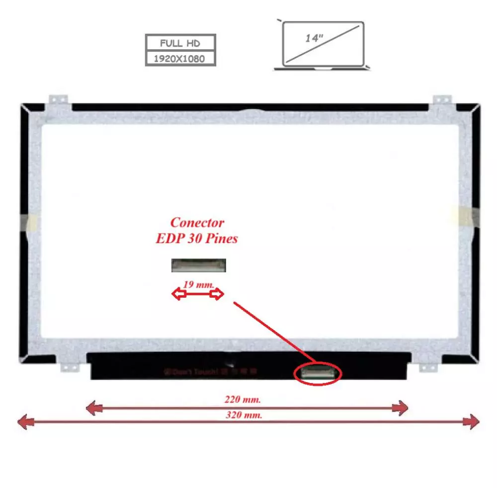 Pantalla para port&aacute;til LED 14" Slim 30 Pines Full HD Ancho 32cm