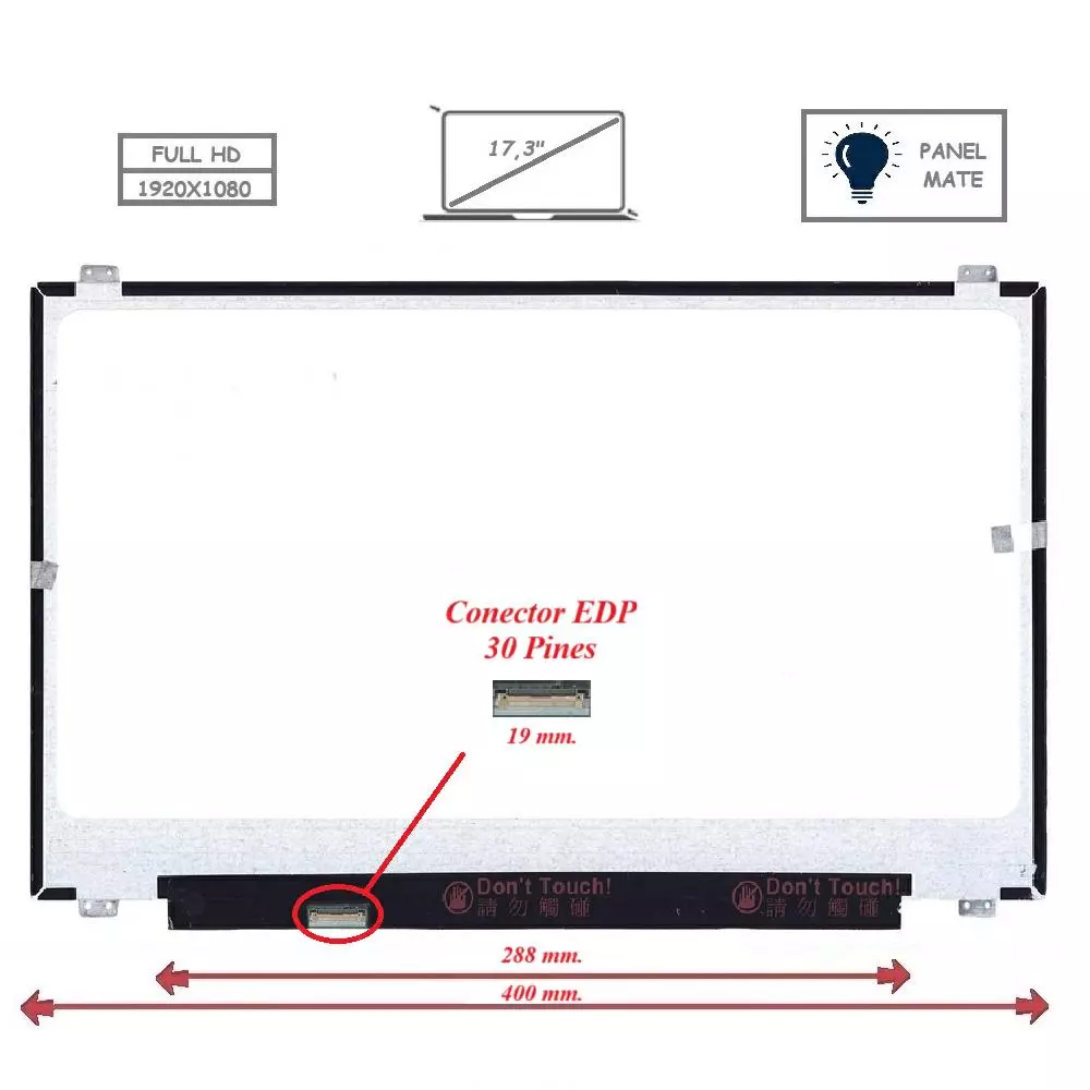 Pantalla para port&aacute;til LED 17.3" Slim 30 Pines Full HD Mate