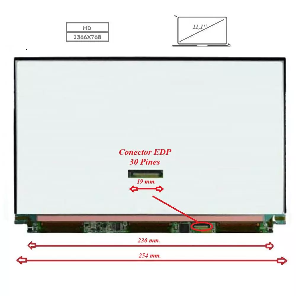 Pantalla para port&aacute;til LED 11.1" Slim 30 Pines 1366x768