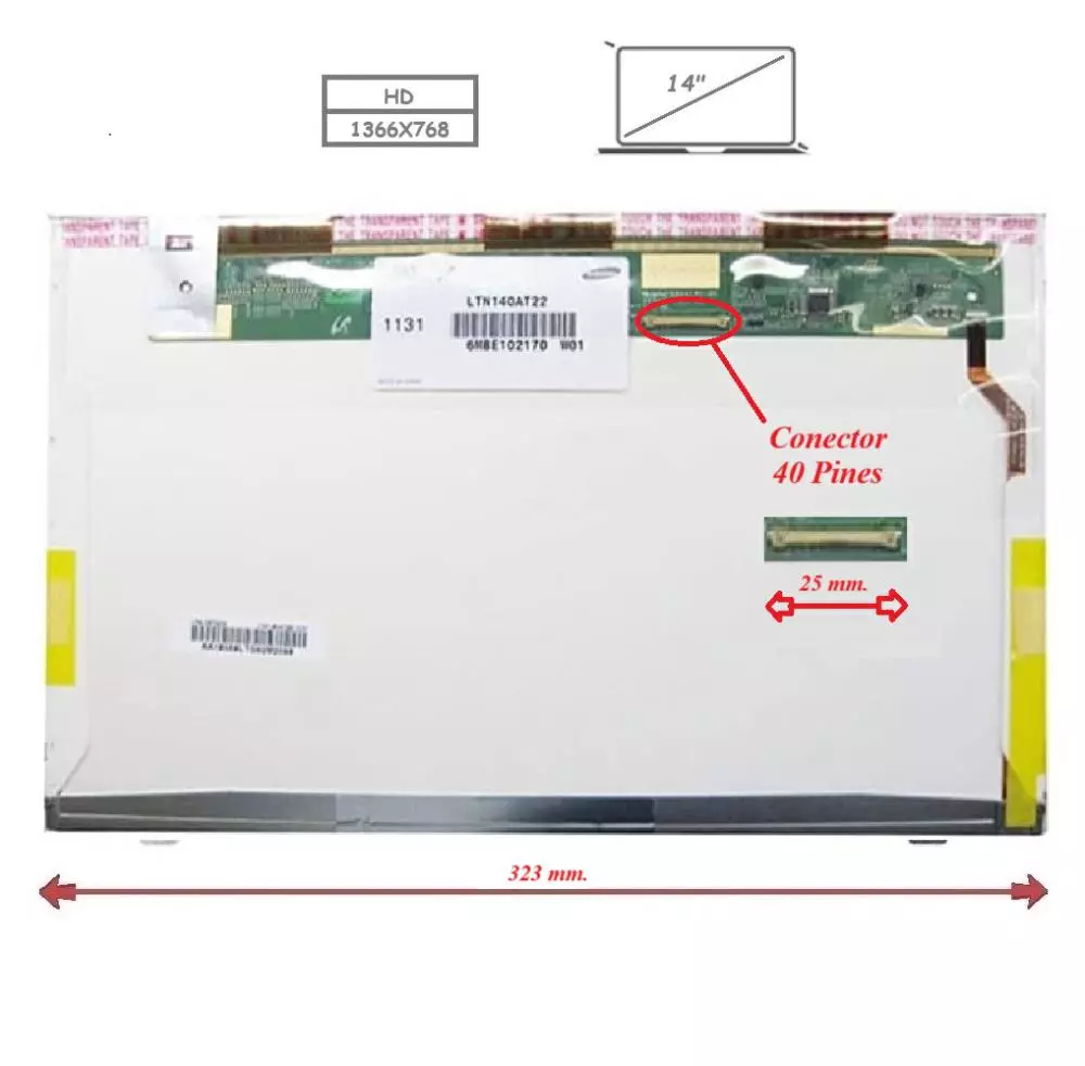 Pantalla para port&aacute;til LED 14" 40 pin 1366x768