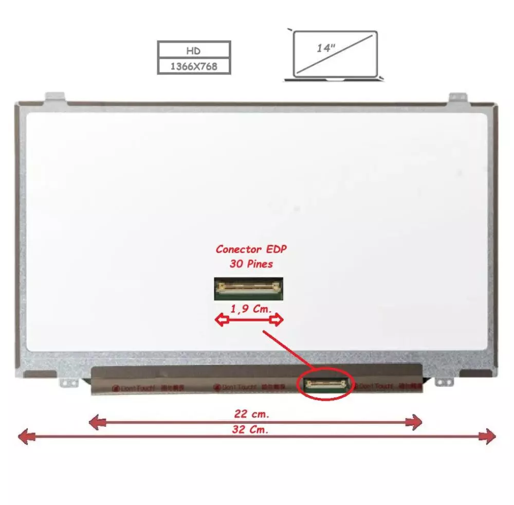 Pantalla para port&aacute;til LED 14" Slim 30 Pines 1336x768 Ancho 32cm