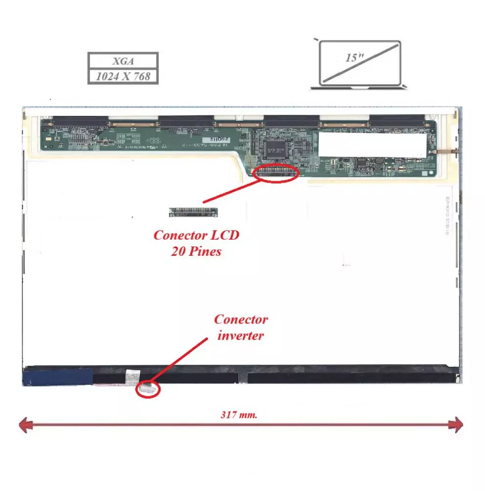 Pantalla para port&aacute;til LCD 15" 20 Pines 1024X768