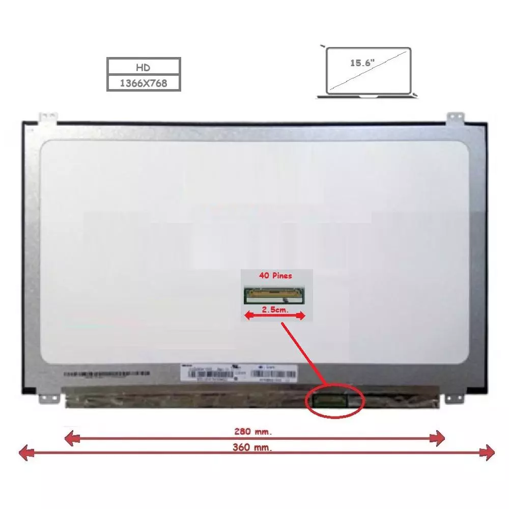 Pantalla para port&aacute;til LED 15.6" Slim 40 Pines 1366X768