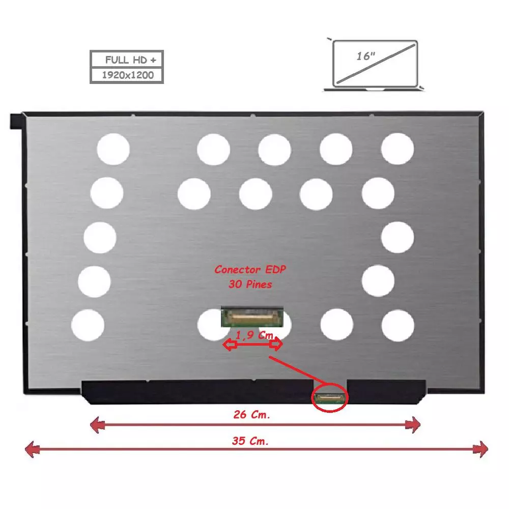 Pantalla para port&aacute;til LED 16" Slim 30 Pines Full HD Sin Brackets 60 hZ