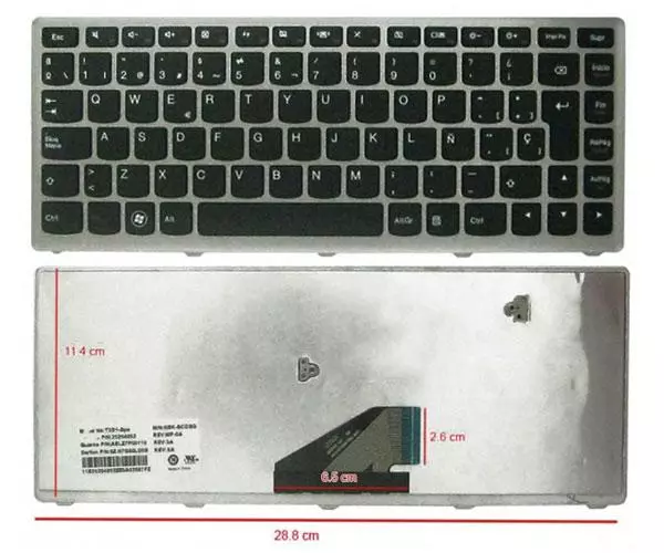 Teclado compatible para port&aacute;til LENOVO IdeaPad u310 / Negro / Marco Plata / 25204982