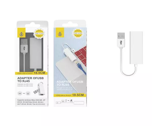Adaptador conversor USB 2.0 a Ethernet RJ45 10/100mb /18.5 cm / NB1435 / Blanco / One+
